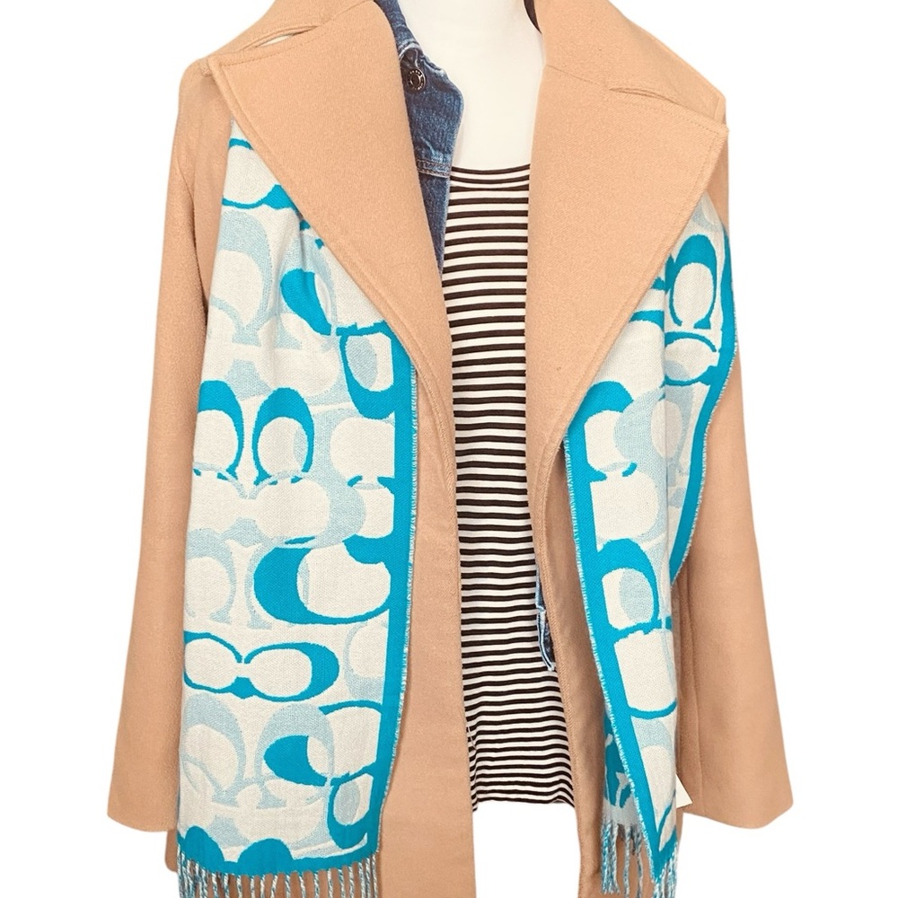 Coach Teal Merino Wool Signature Scarf - Picture 6 of 10
